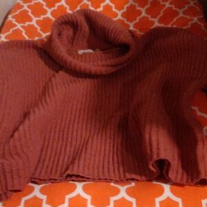 Ribbed Cowl Neck Sweater in Rust